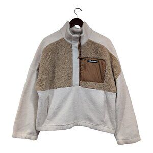 Columbia Women’s Size XL Teddy Bear Sherpa Fleece Jacket Beige Semi-Cropped